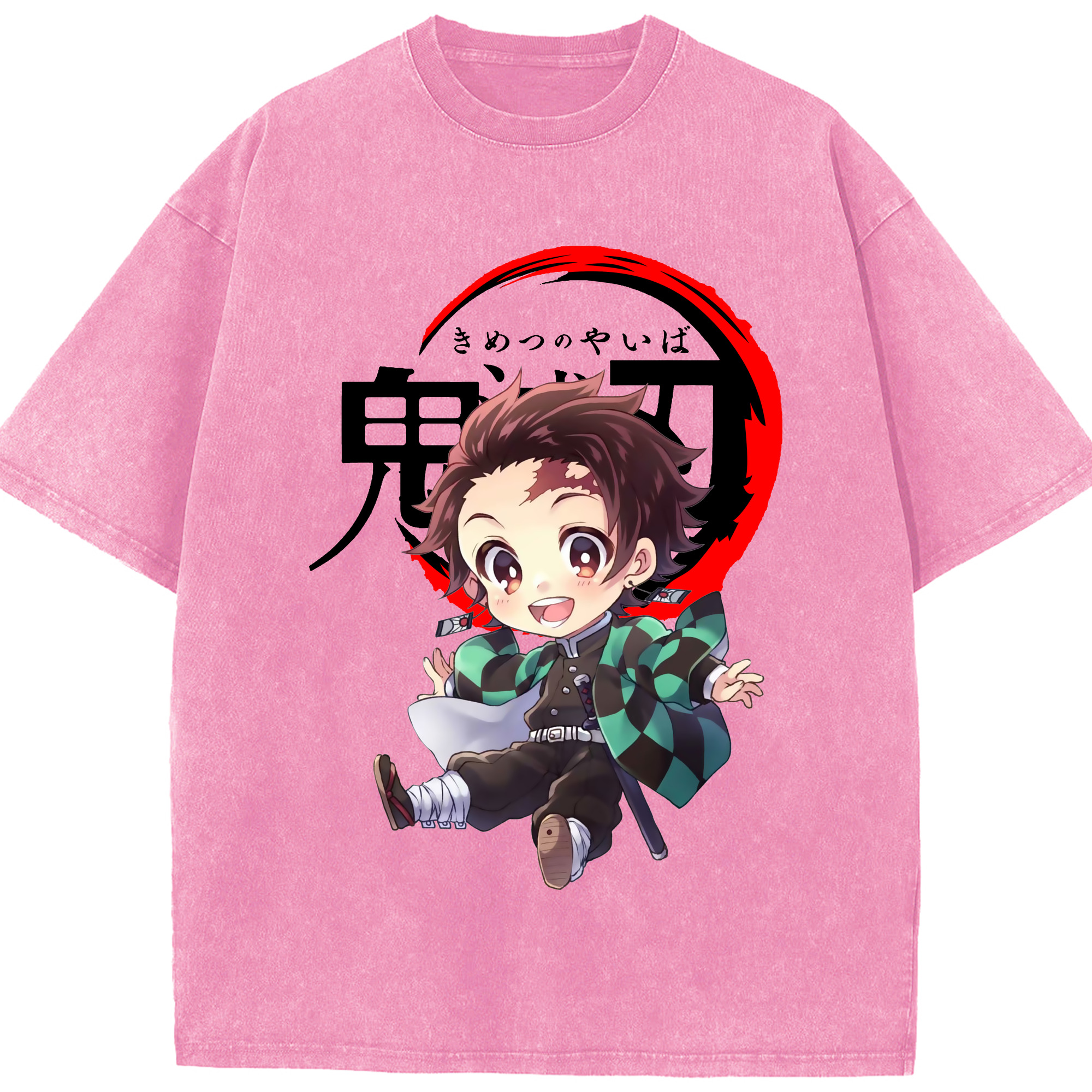 （画像用） 鬼滅の刃 竈門 炭治郎／かまど たんじろう Kamado Tanjirou 綿100% ヴィンテージ風 半袖Tシャツ（フロントプリント）